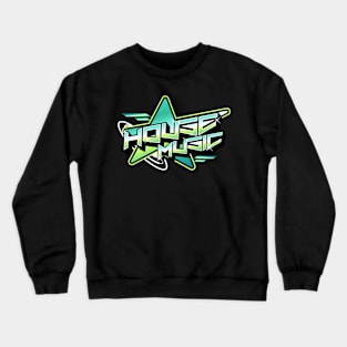 HOUSE MUSIC  - Y2K Star (white/green/blue) Crewneck Sweatshirt